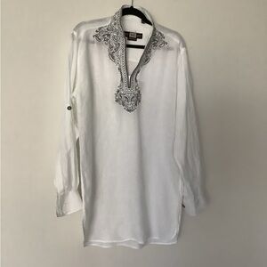 White Linen Embroidered Tunic Top